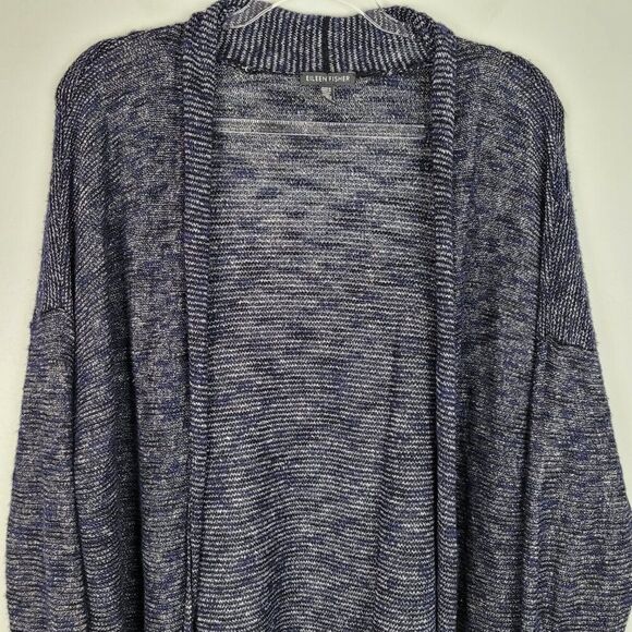 Eileen Fisher Linen Blend Italian Yarn Open Front Cardigan Long Line Blue XL - Picture 2 of 13
